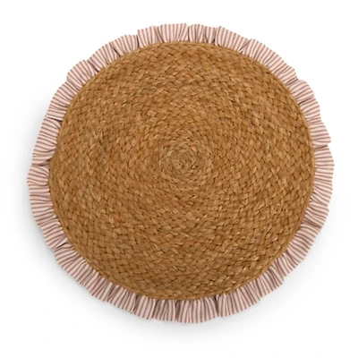 Taupe Stripe Ruffle Trim Jute Placemat