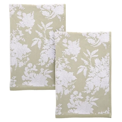 Green Floral Jacquard Kitchen Towels, Set of 2