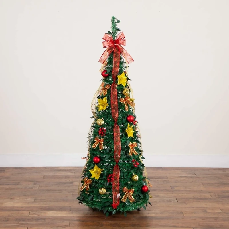 ft. Pre-Lit Red & Gold Pop Up Christmas Tree