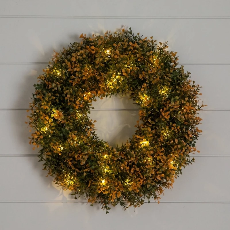 Pre-Lit Boxwood Harvest Wreath