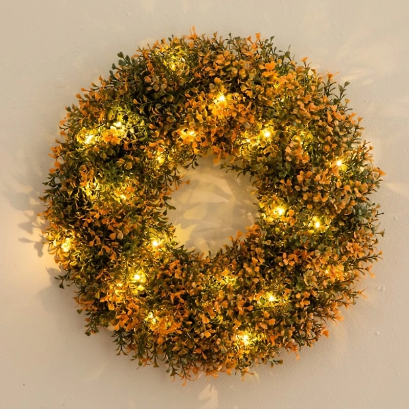 Pre-Lit Boxwood Harvest Wreath