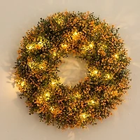 Pre-Lit Boxwood Harvest Wreath