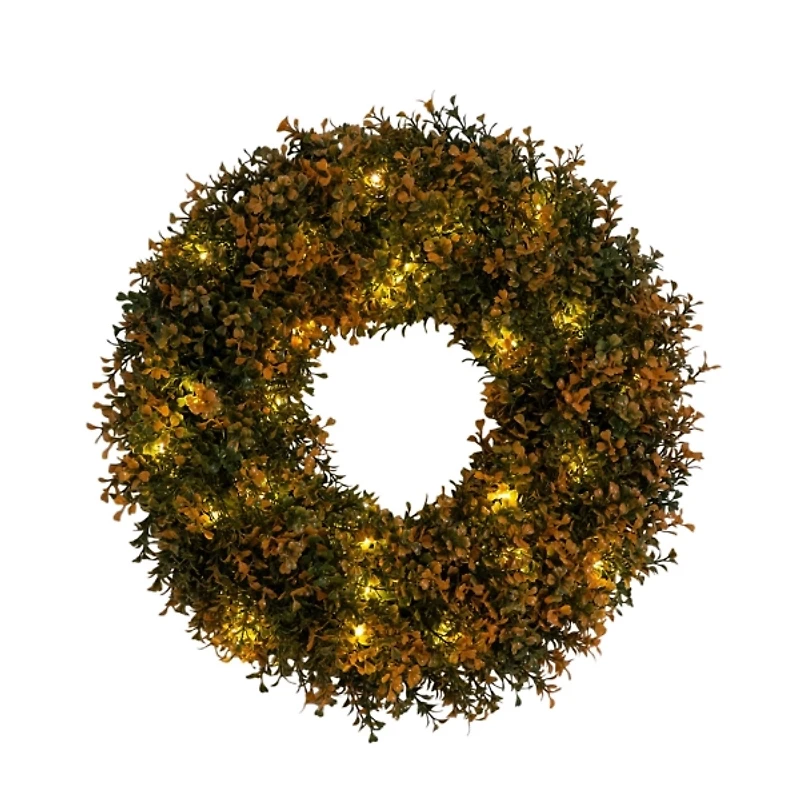 Pre-Lit Boxwood Harvest Wreath