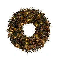 Pre-Lit Boxwood Harvest Wreath