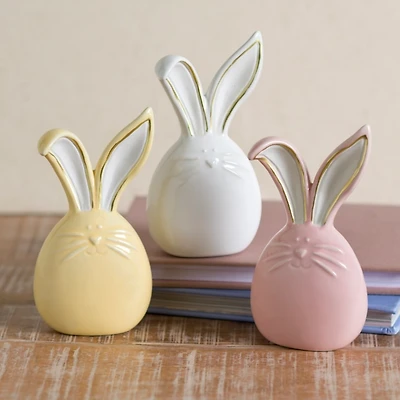 Colorful Ceramic Bunny Figurines, Set of 3
