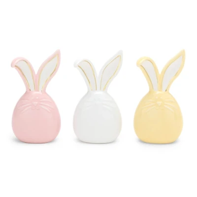 Colorful Ceramic Bunny Figurines, Set of 3