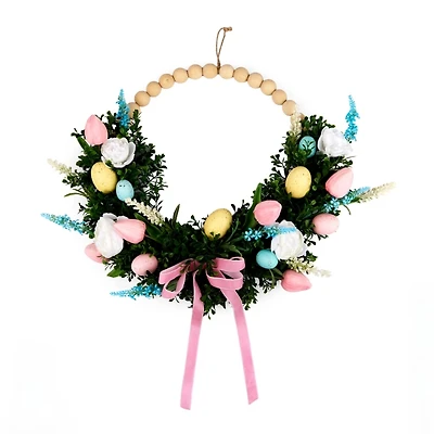 Boxwood Easter Egg Beaded Wood Wreath