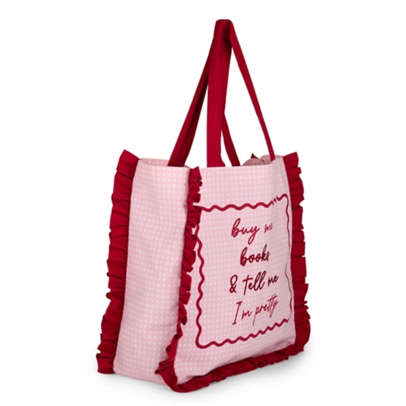 Pink Ruffle Book Canvas Tote