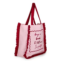 Pink Ruffle Book Canvas Tote