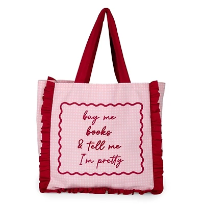 Pink Ruffle Book Canvas Tote