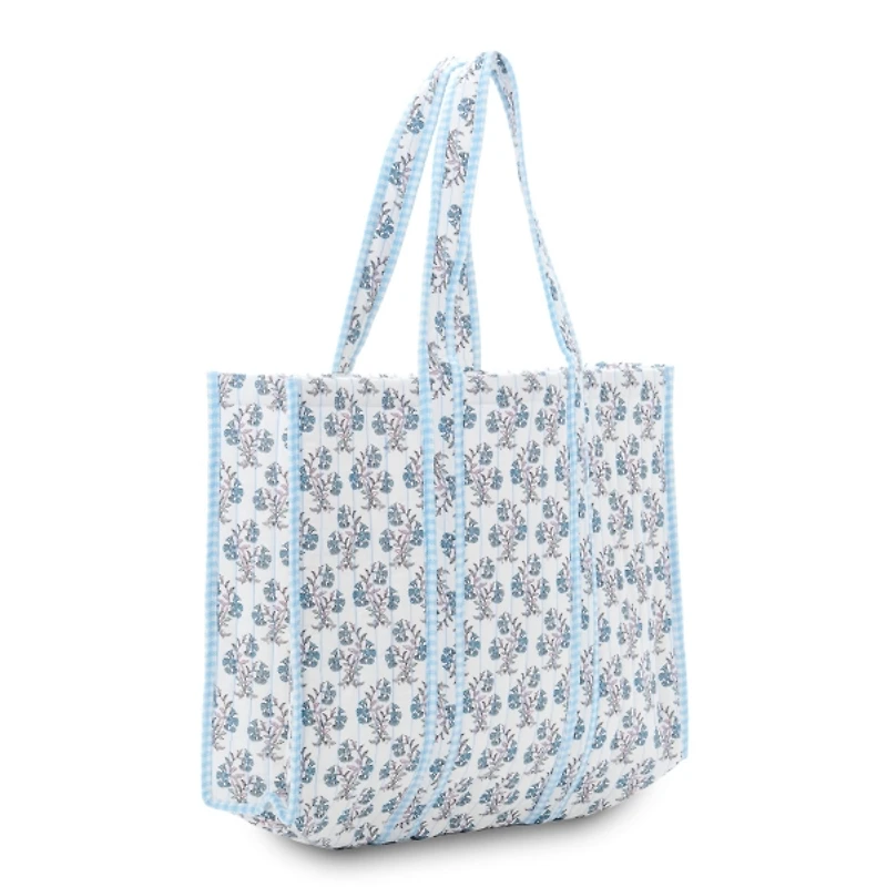 Blue Paisley Print Quilted Tote Bag