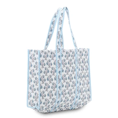 Blue Paisley Print Quilted Tote Bag