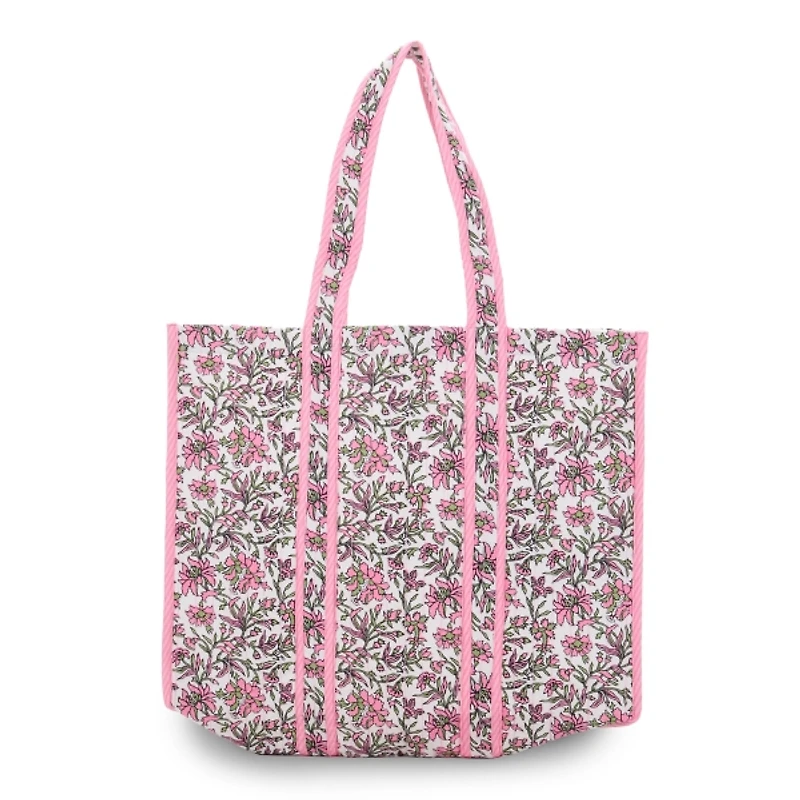 Pink Ditsy Floral Print Quilted Tote Bag
