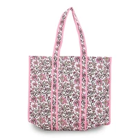Pink Ditsy Floral Print Quilted Tote Bag