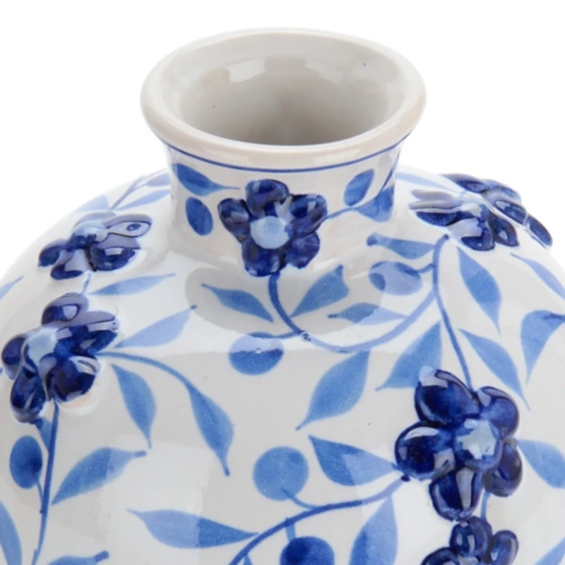 Blue Floral Ceramic Vase, 10 in.