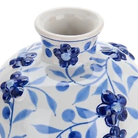 Blue Floral Ceramic Vase, 10 in.
