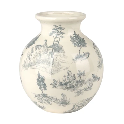 Round Gray Toile Ceramic Vase