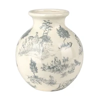 Round Gray Toile Ceramic Vase