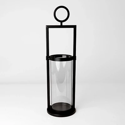 Black Metal Ring Hurricane Lantern, 18.5 in.