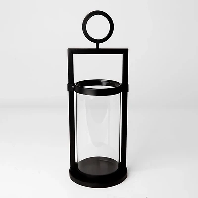 Black Metal Ring Hurricane Lantern, 14.6 in.