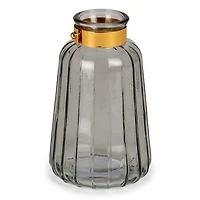 Ribbed Glass Vase with Metal Handle