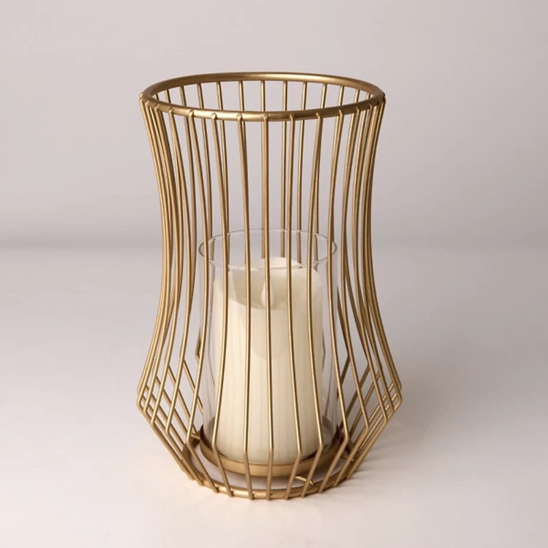 Gold Cage Hurricane Lantern, 10 in.
