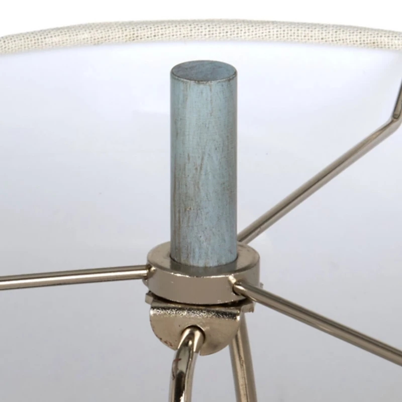 Round Blue Ribbed Cement Table Lamp