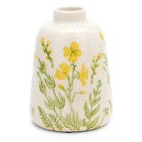 Yellow Floral Ceramic Vase, 7 in.