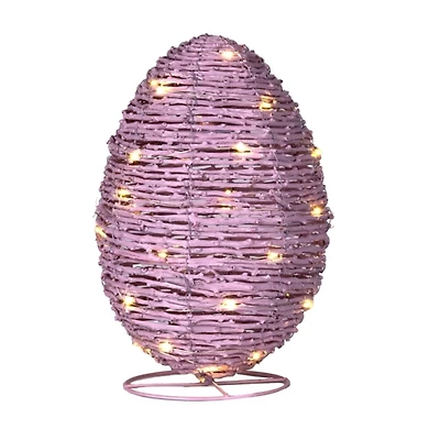 LED Pink Woven Rattan Egg, 13 in.