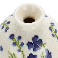 Small Blue and Green Floral Stoneware Vase