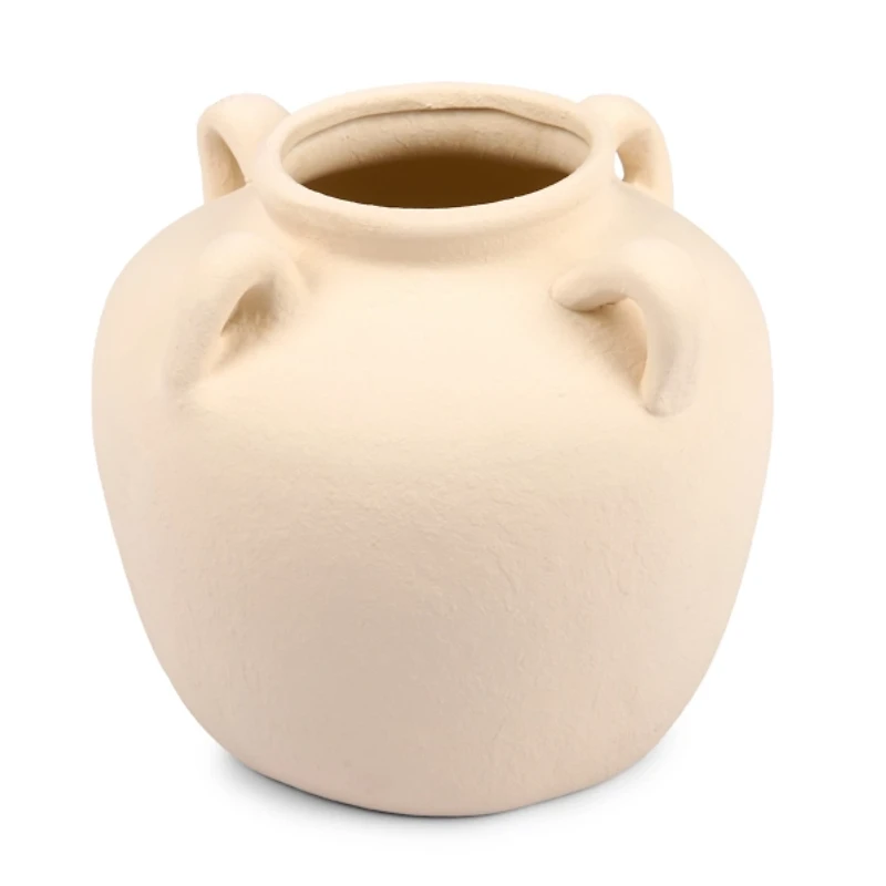 Ivory Ceramic Jug Vase with Four Handles, 8 in.