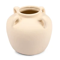 Ivory Ceramic Jug Vase with Four Handles, 8 in.