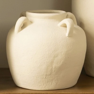Ivory Ceramic Jug Vase with Four Handles, 8 in.