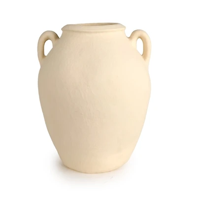 Ivory Ceramic Jug Vase with Two Handles, 12 in.