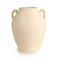 Ivory Ceramic Jug Vase with Two Handles, 12 in.