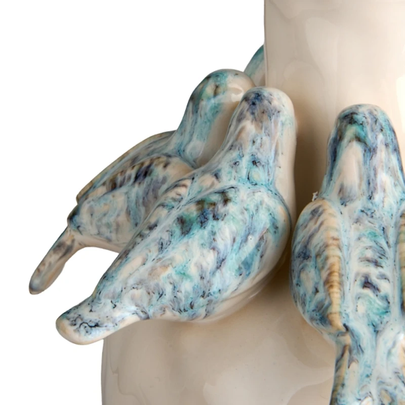 Cream Ceramic Vase with Blue Birds