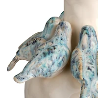 Cream Ceramic Vase with Blue Birds