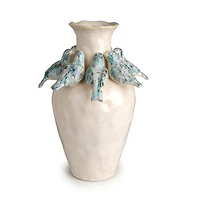 Cream Ceramic Vase with Blue Birds