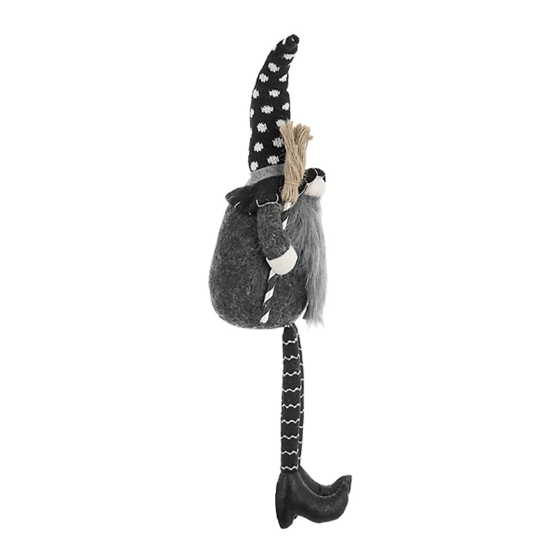 Gray Halloween Gnome with Broomstick