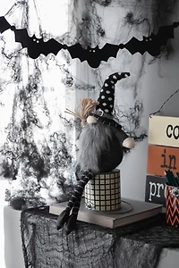 Gray Halloween Gnome with Broomstick