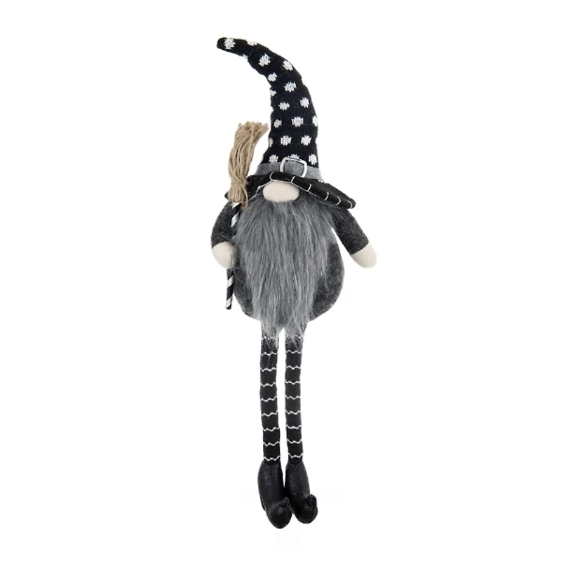 Gray Halloween Gnome with Broomstick