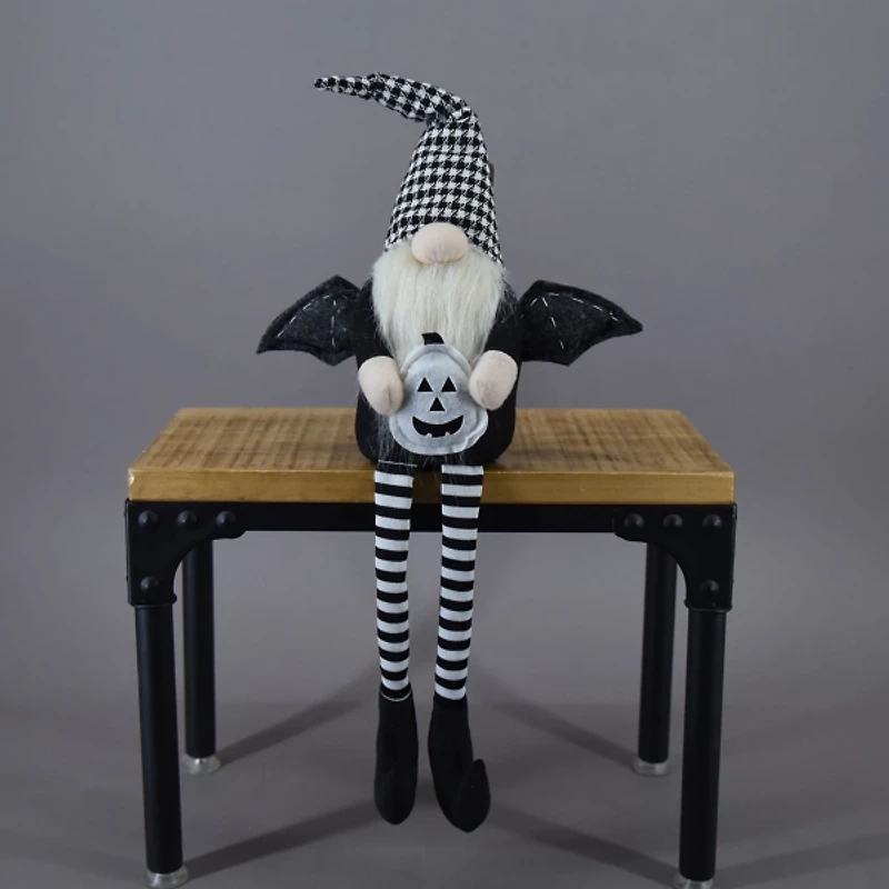 Black & White Halloween Gnome with Bat Wings