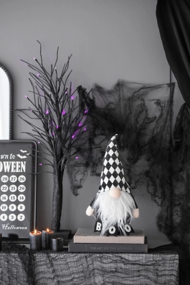 Checkered Halloween Gnome with Boo Banner