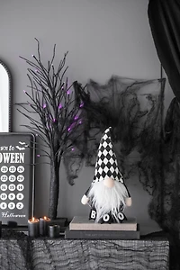 Checkered Halloween Gnome with Boo Banner