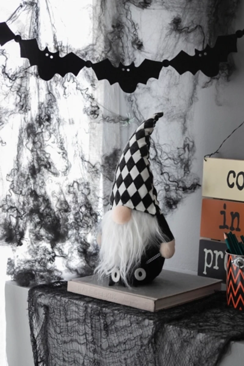 Checkered Halloween Gnome with Boo Banner
