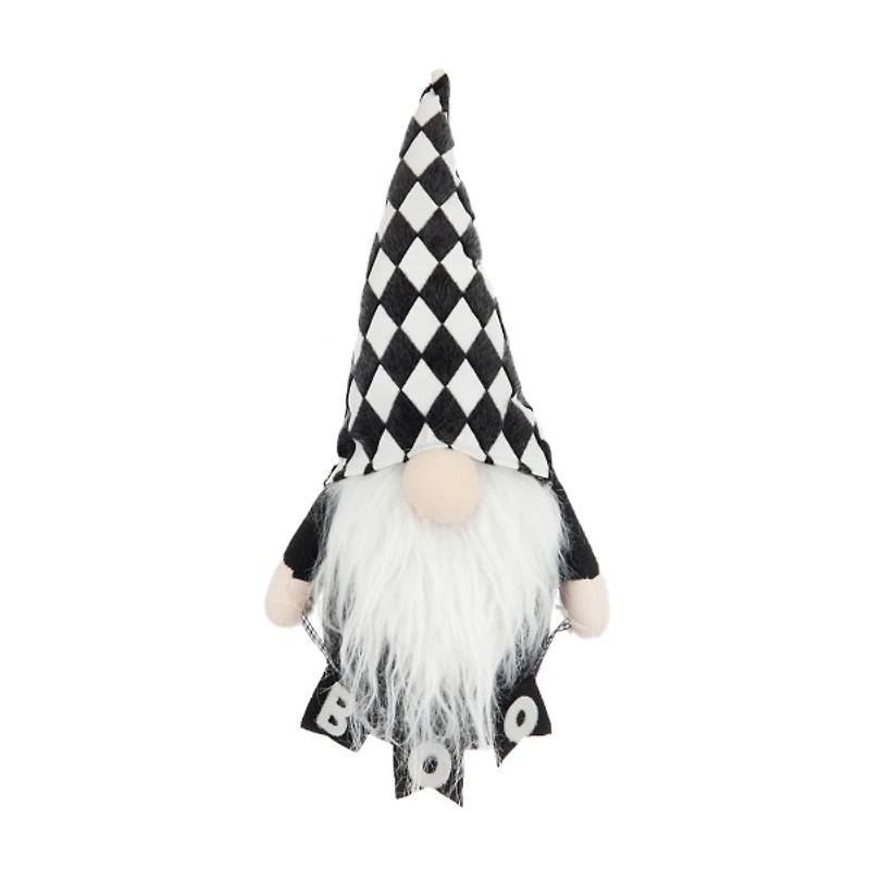 Checkered Halloween Gnome with Boo Banner