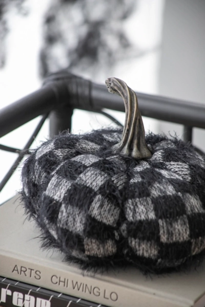 Black & White Checkered Fabric Pumpkin