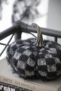 Black & White Checkered Fabric Pumpkin