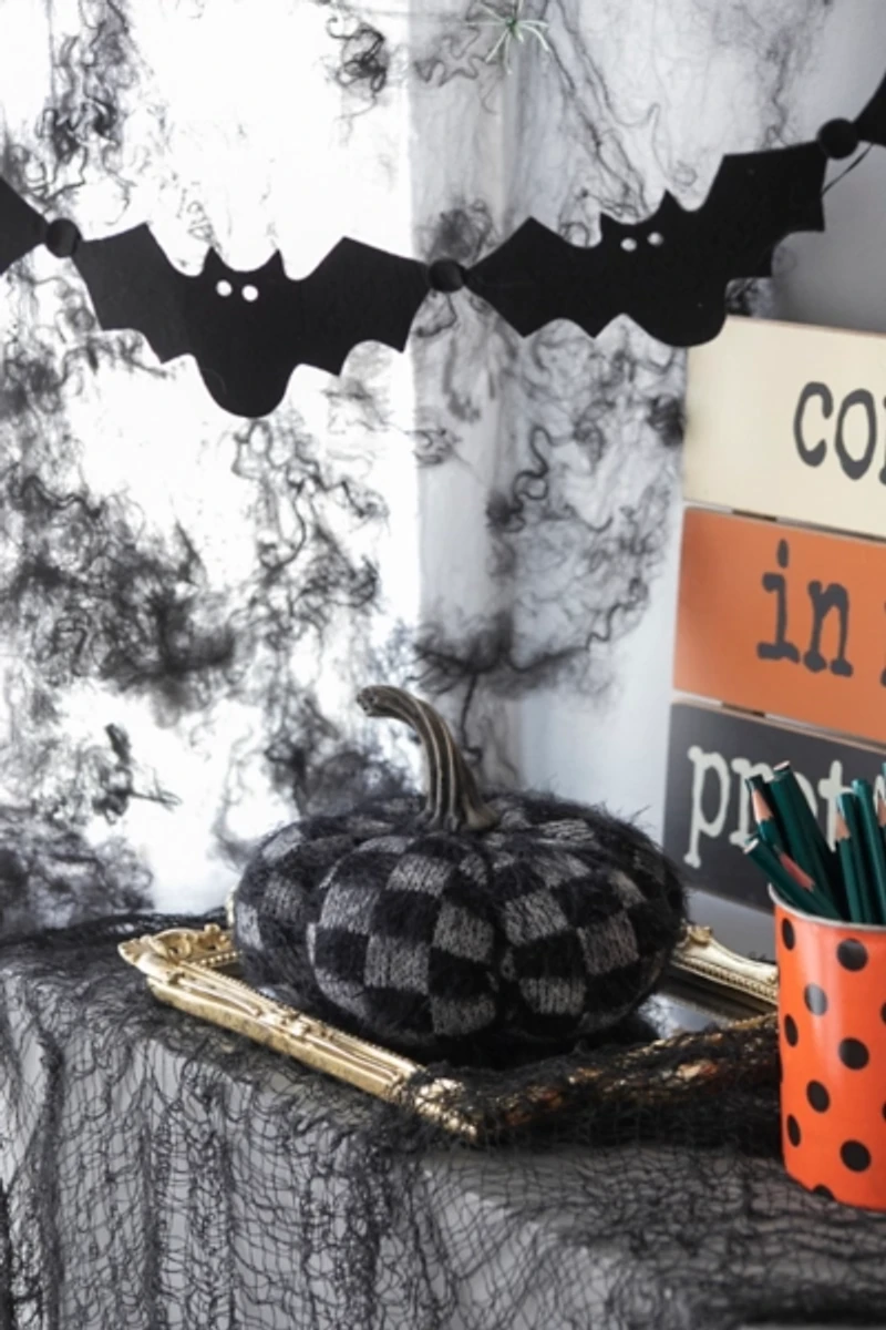 Black & White Checkered Fabric Pumpkin