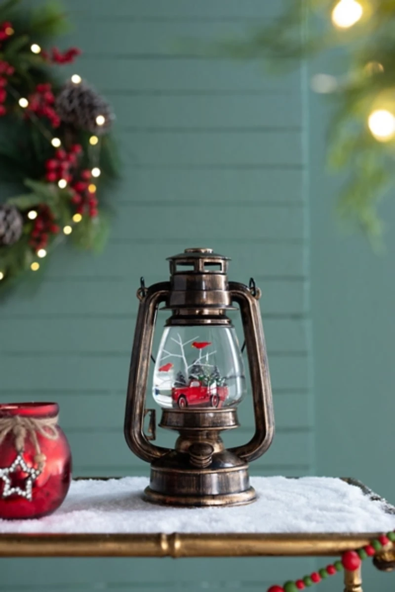 Red Cardinal in Snow Globe Lantern